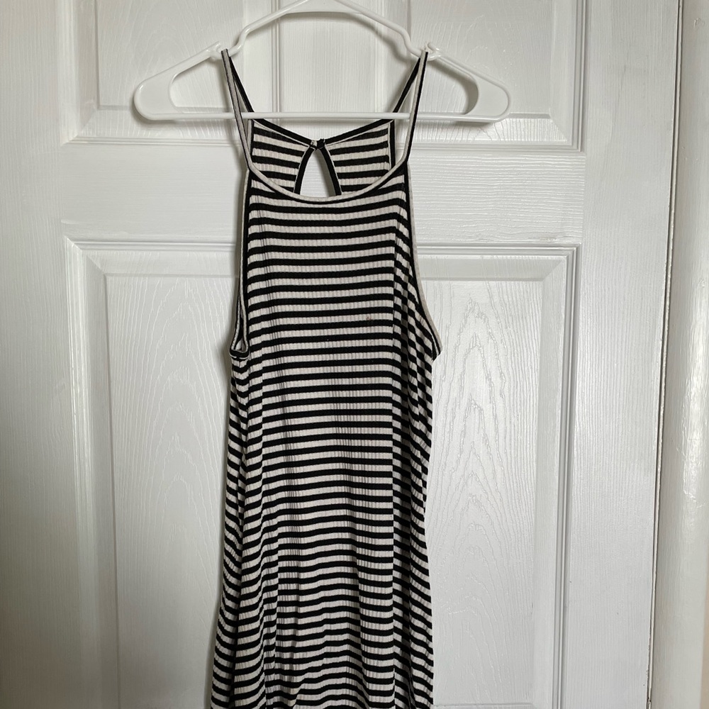 black and white striped mini halter dress